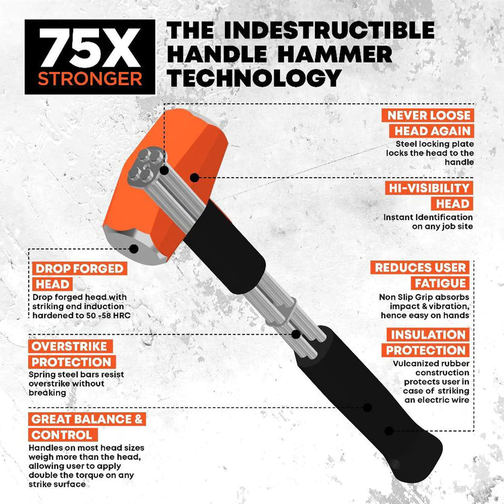Club Hammer, Indestructible Handle, 16", 4 Lb.