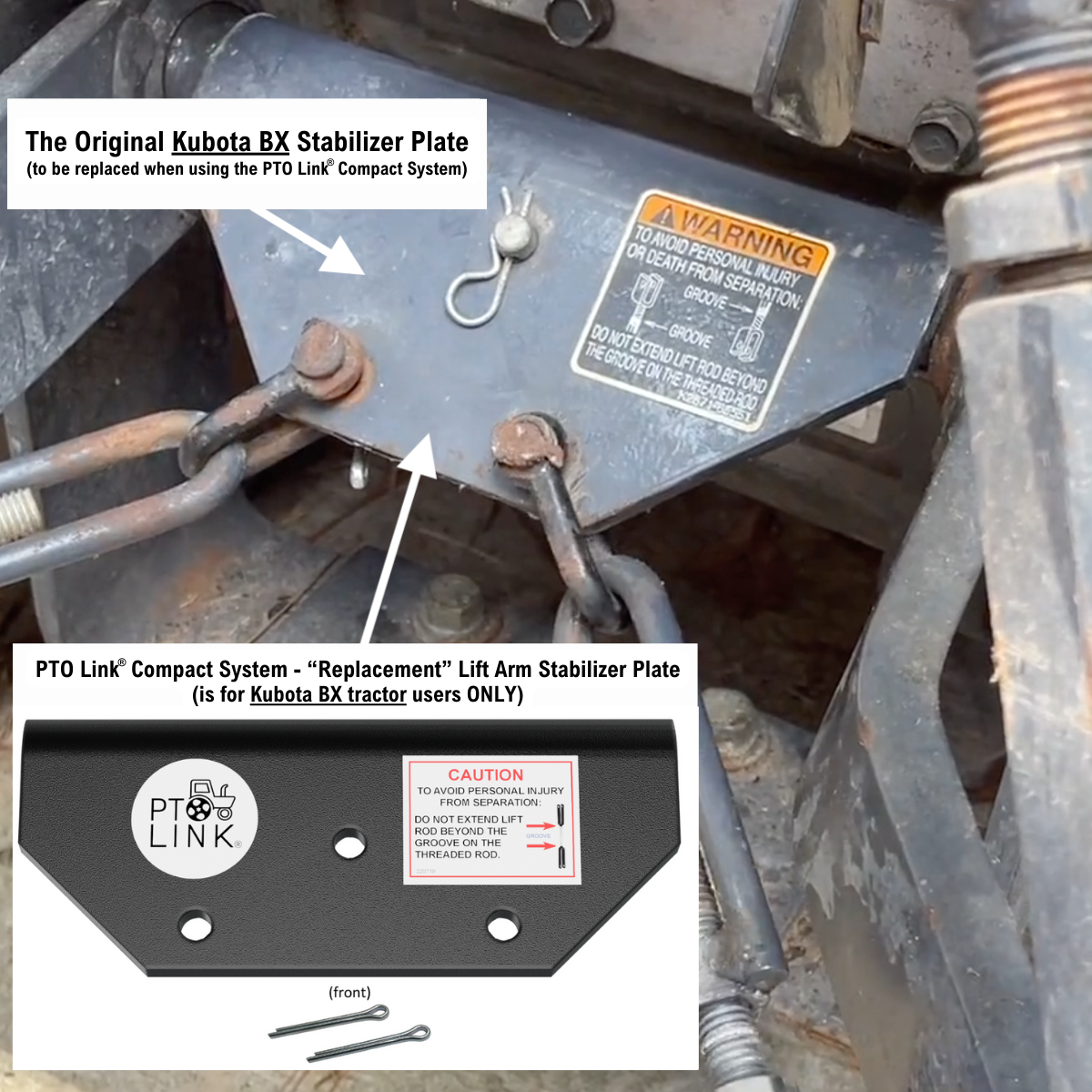 PTO Link™ Compact System – Lift Arm Stabilizer Replacement Plate Kit (REQUIRED ONLY for Kubota BX Tractors)